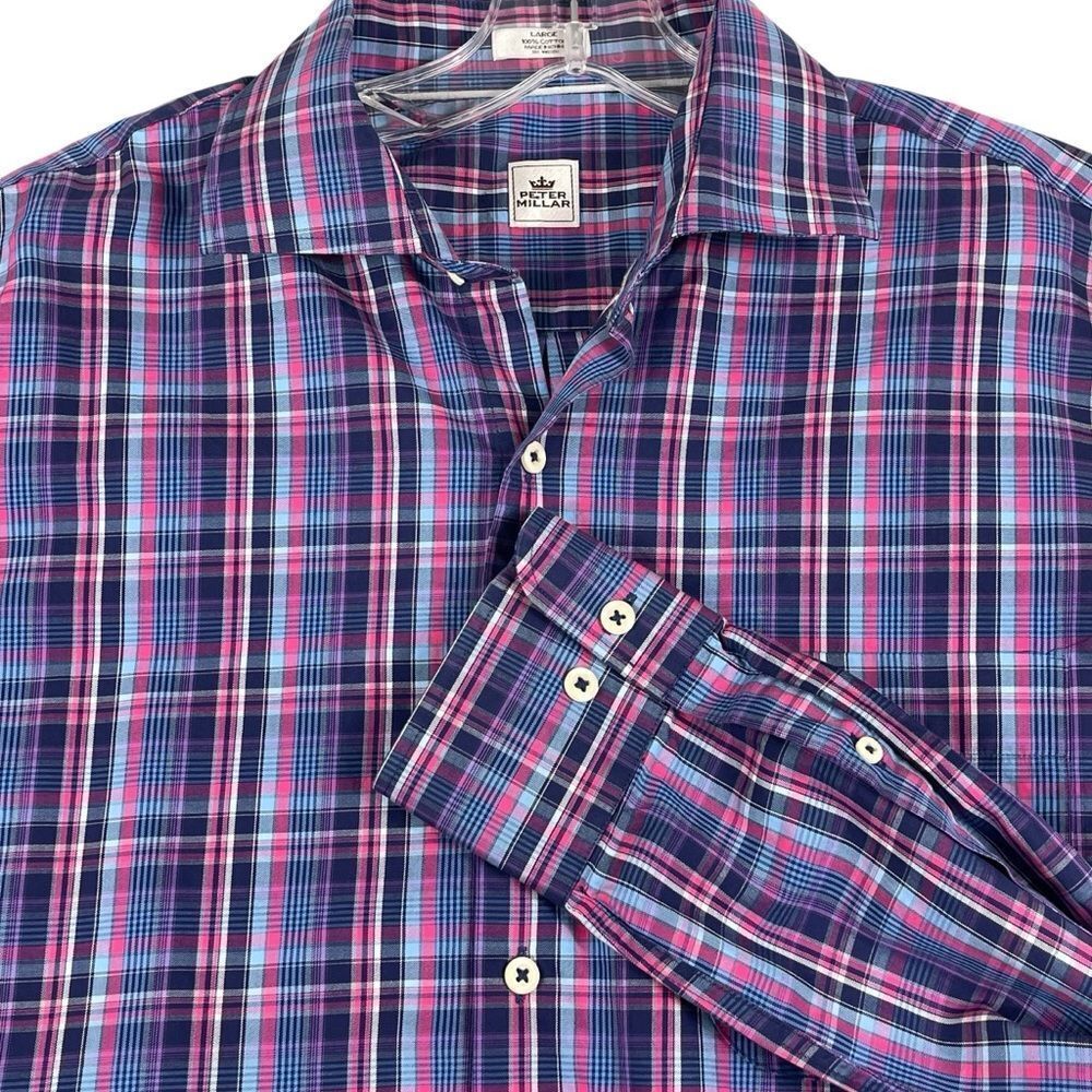 Men's Peter Millar Plaid Long Sleeve Button Down Dress shirt Large‎